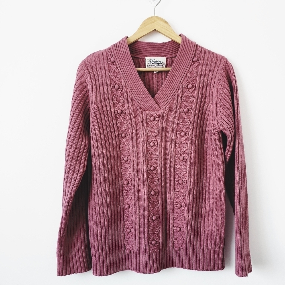 Traditions Country Collection Women's Knit Ribbed V-neck Sweater Size S Cozy